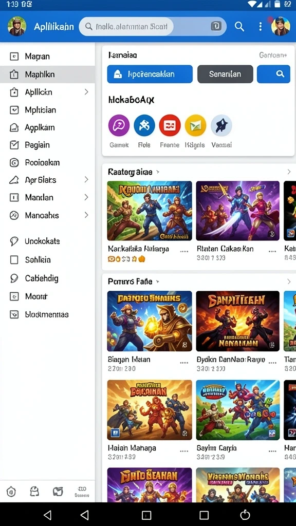 Menu permainan yang lengkap dan mudah diakses.